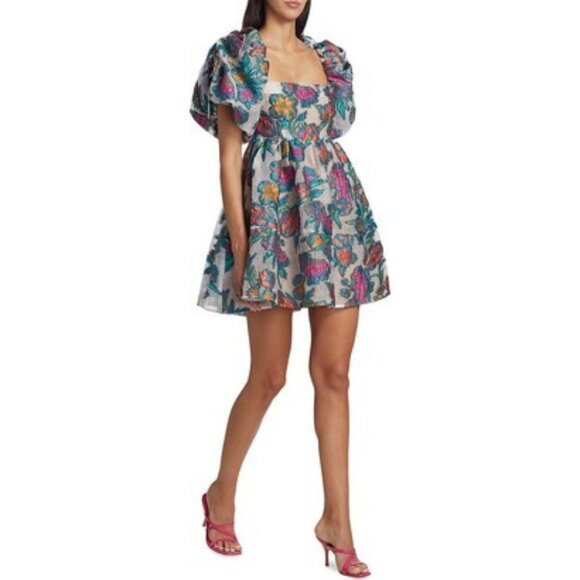 Elliatt Vespera Floral Jacquard Mini Dress Size Small Multi - Picture 2 of 7
